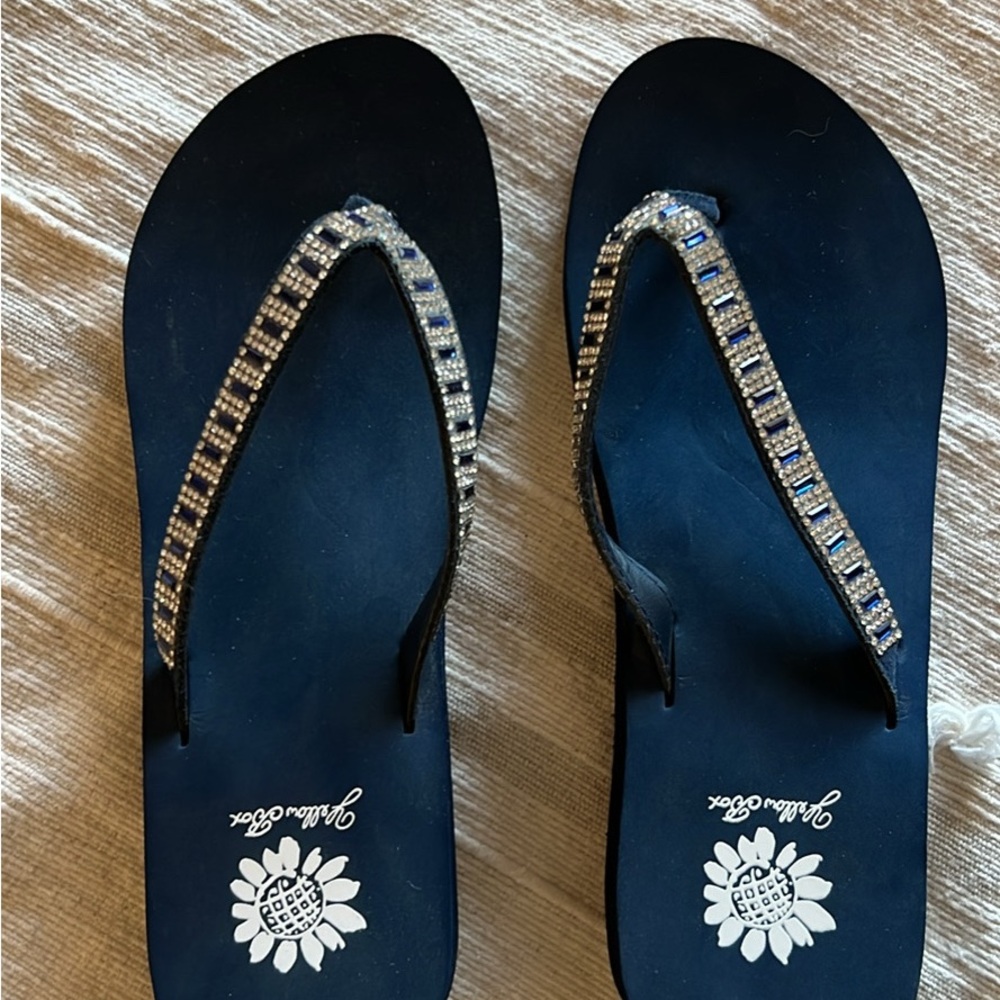Yellow Box Navy Sandals with Rhinestones
